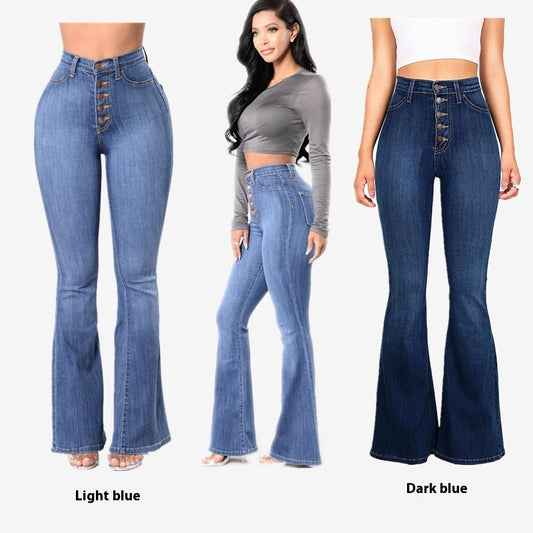 Slim Fit High-Waist Package Hip Denim Bell-bottom Pants