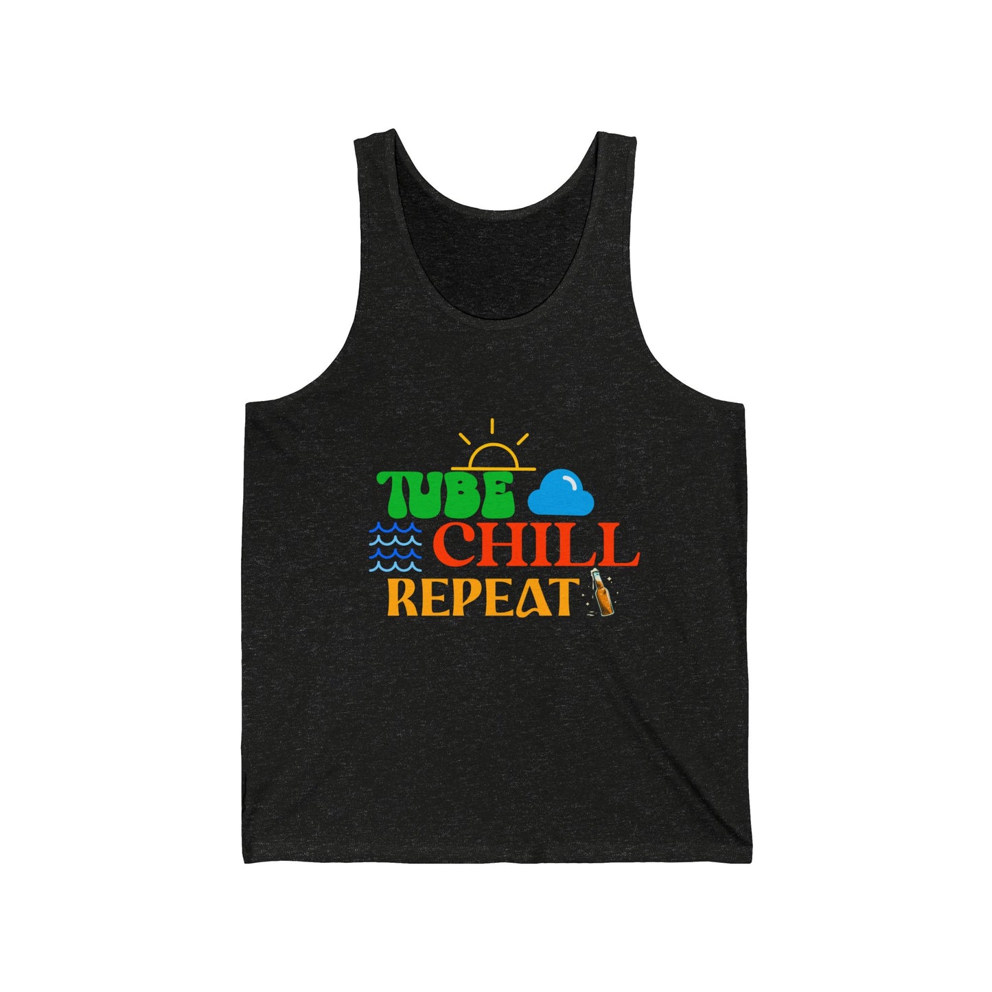 Tube Chill Repeat Tank hiking, camping, camper, fishing, boating, lake, river, being outdoors, sunshine, relaxing, meditation