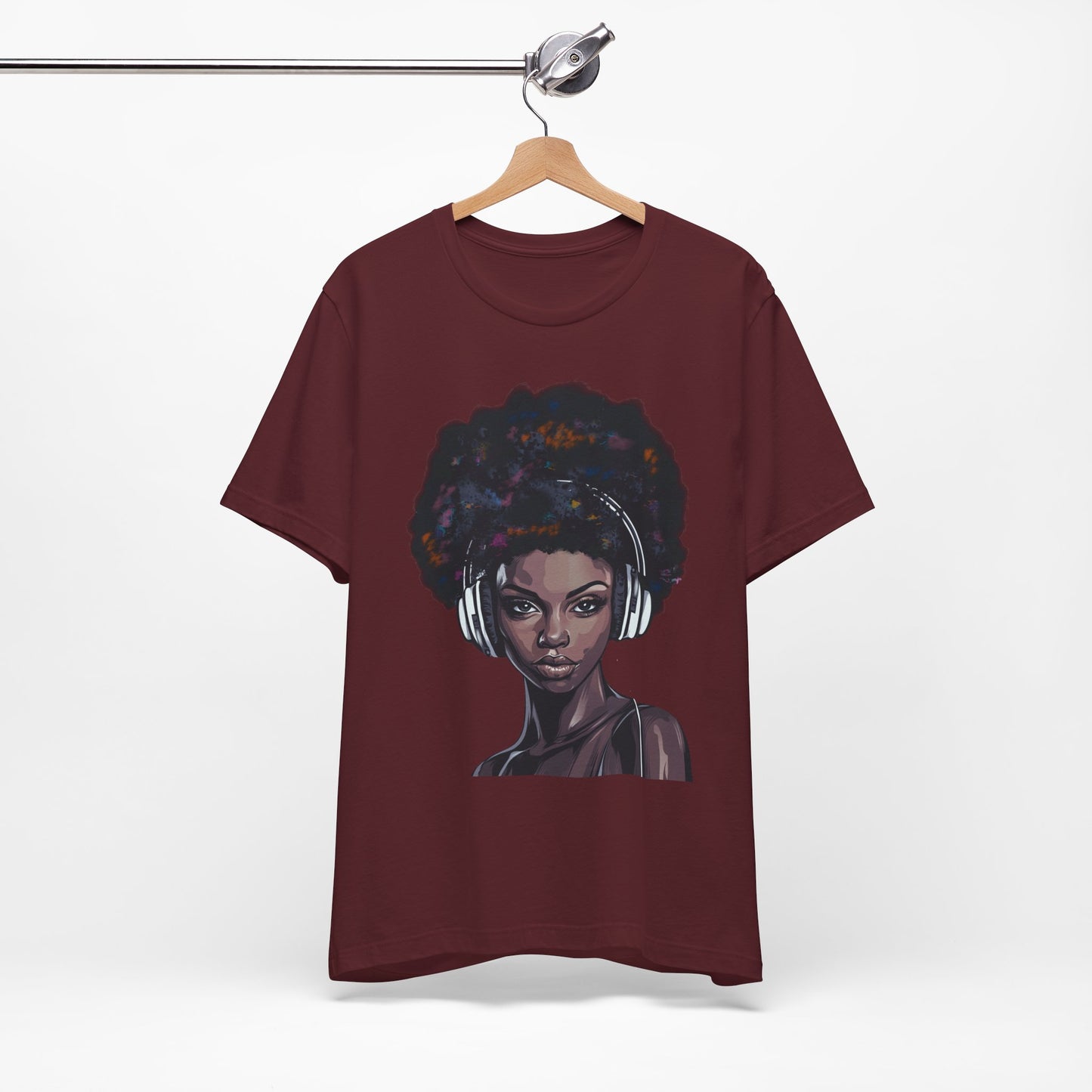 Afro Queen T-shirt, woman with headphones, beautiful woman t-shirt