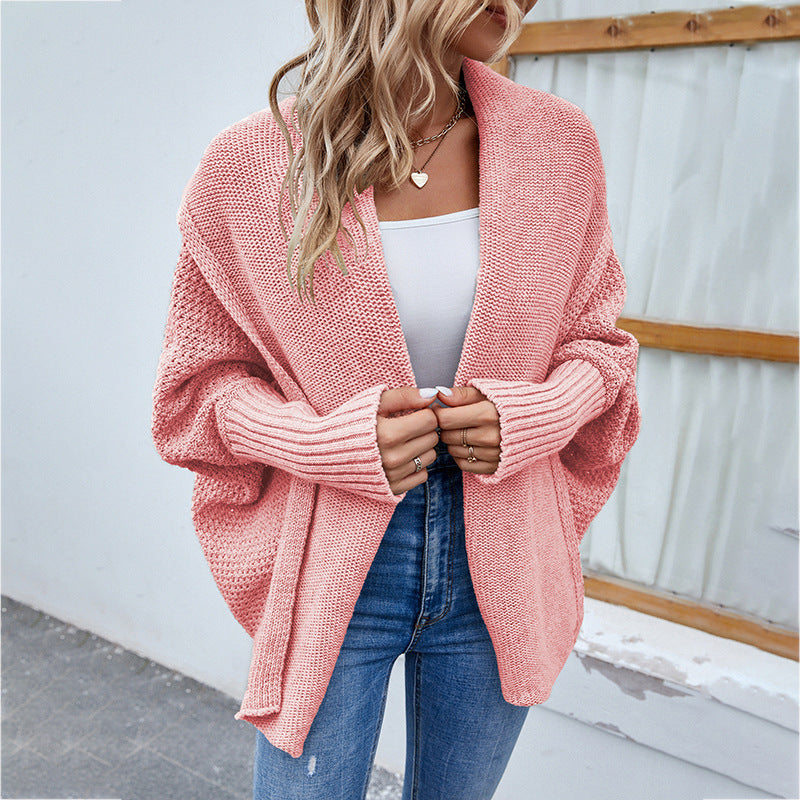 Loose Knitted Cardigan Sweater, Bat Sleeves