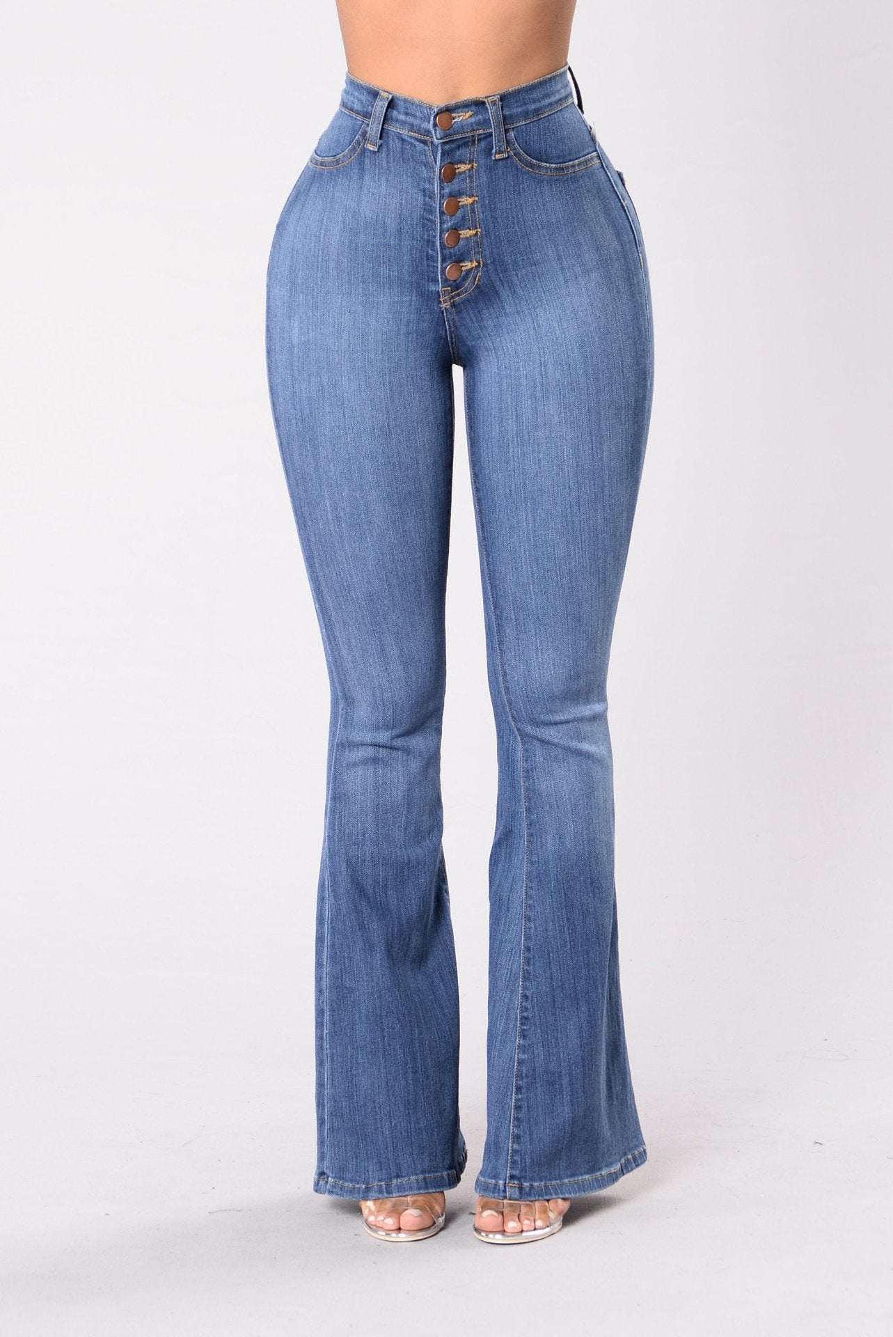 Slim Fit High-Waist Package Hip Denim Bell-bottom Pants