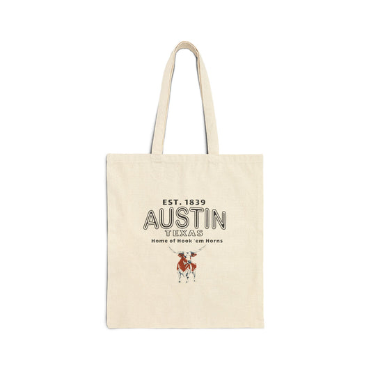 Austin Texas Cotton Canvas Tote Bag, Longhorn