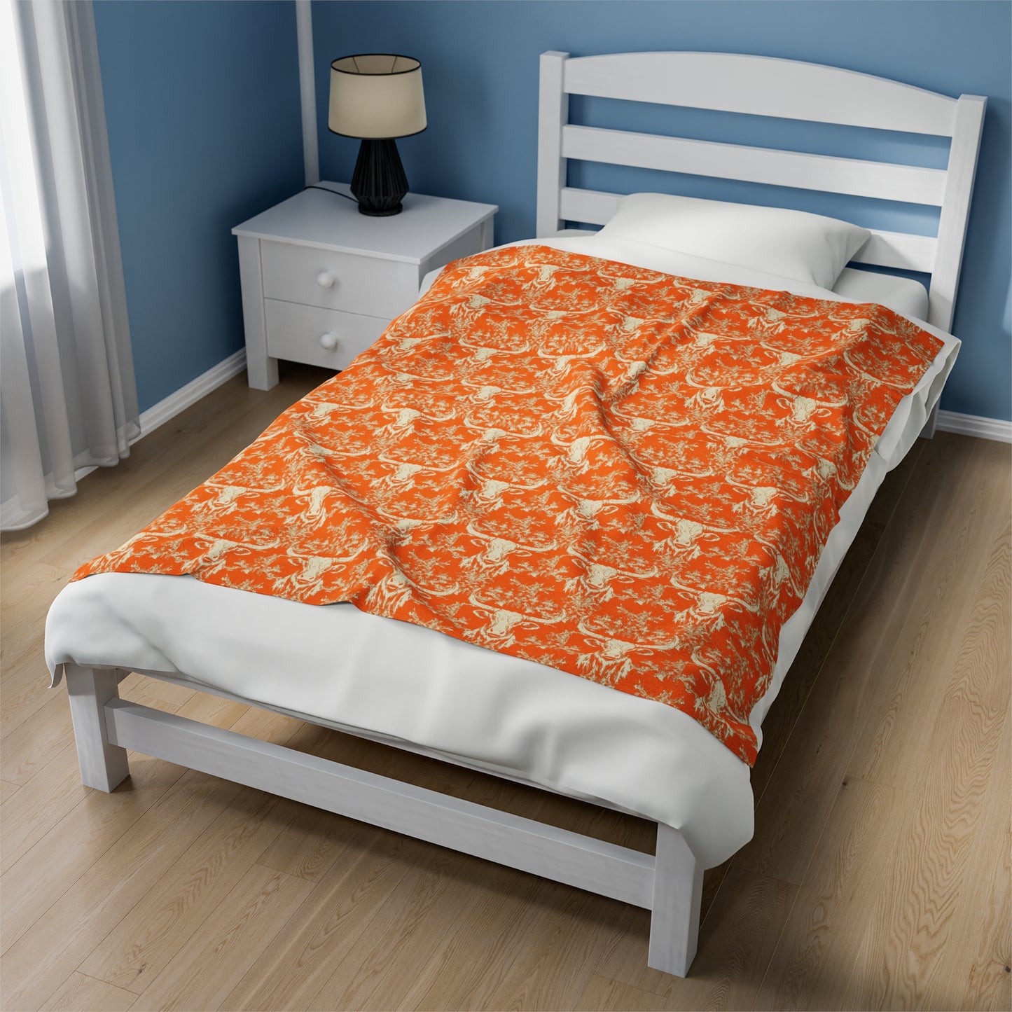 Burnt Orange Velveteen Plush Blanket, Throw, Bedding, longhorn