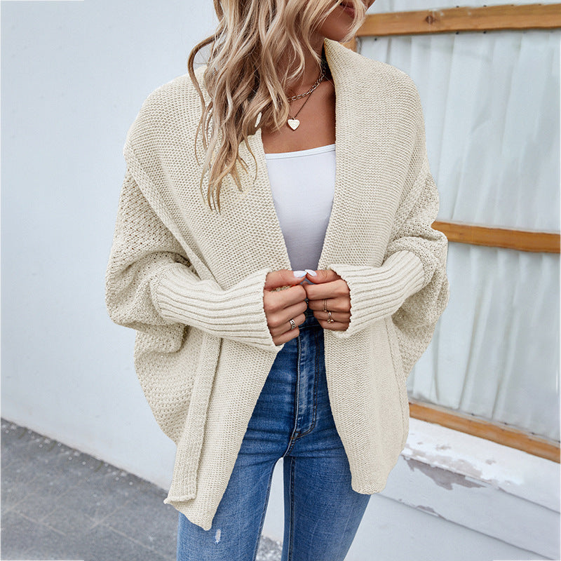 Loose Knitted Cardigan Sweater, Bat Sleeves