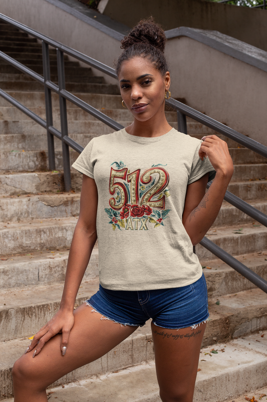 Austin 512 Roses Tee, t-shirt, Austin Texas are code