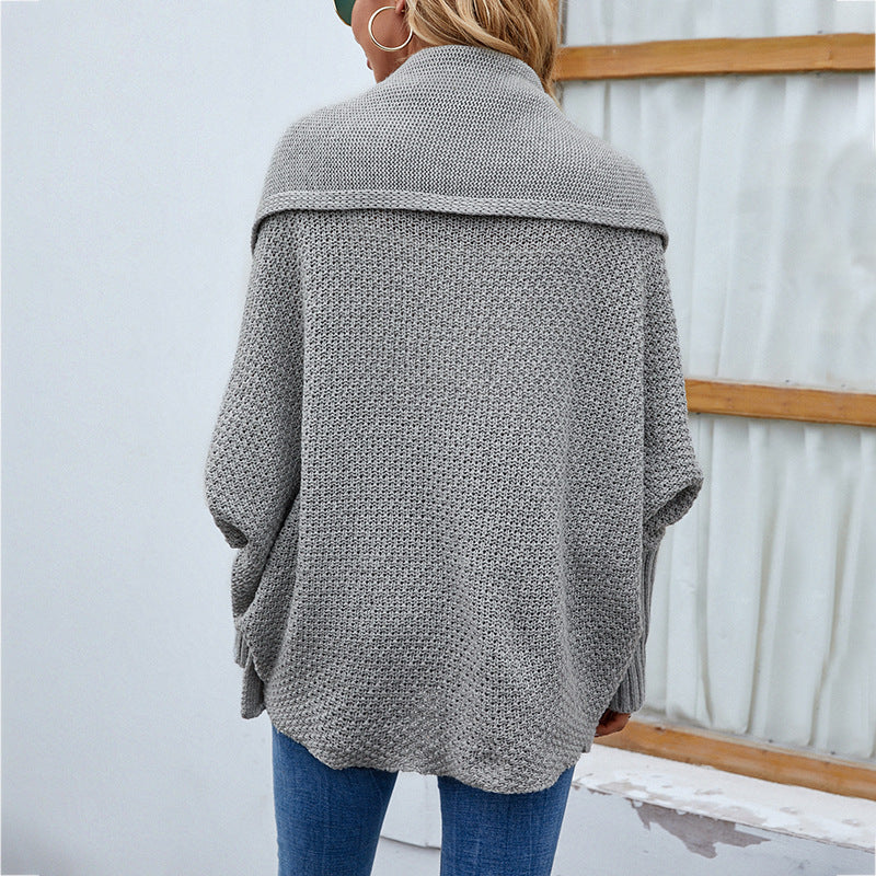 Loose Knitted Cardigan Sweater, Bat Sleeves