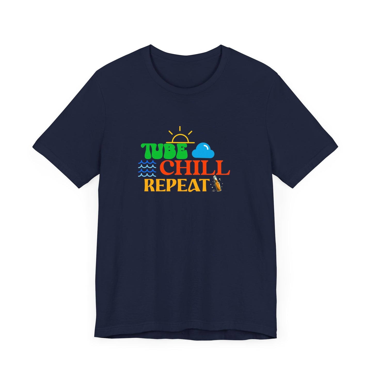 Tube Chill Repeat T-shirt, lake, camper, hiker, outdoors, river lover, boat, fishing, fisher, camp life, relax, mountains