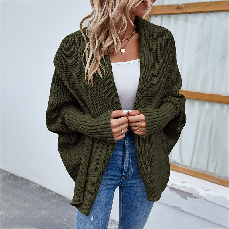 Loose Knitted Cardigan Sweater, Bat Sleeves