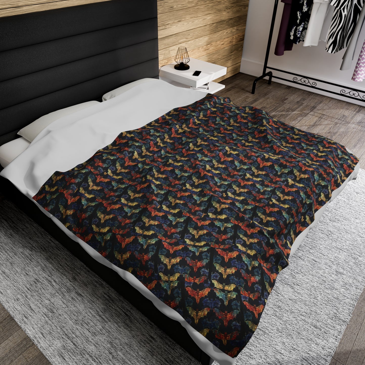 Bat Flock Velveteen Plush Blanket, throw