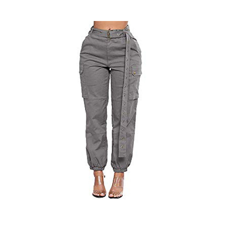 Solid Color Casual Loose-Fit Multi-Pocket Women's Pant