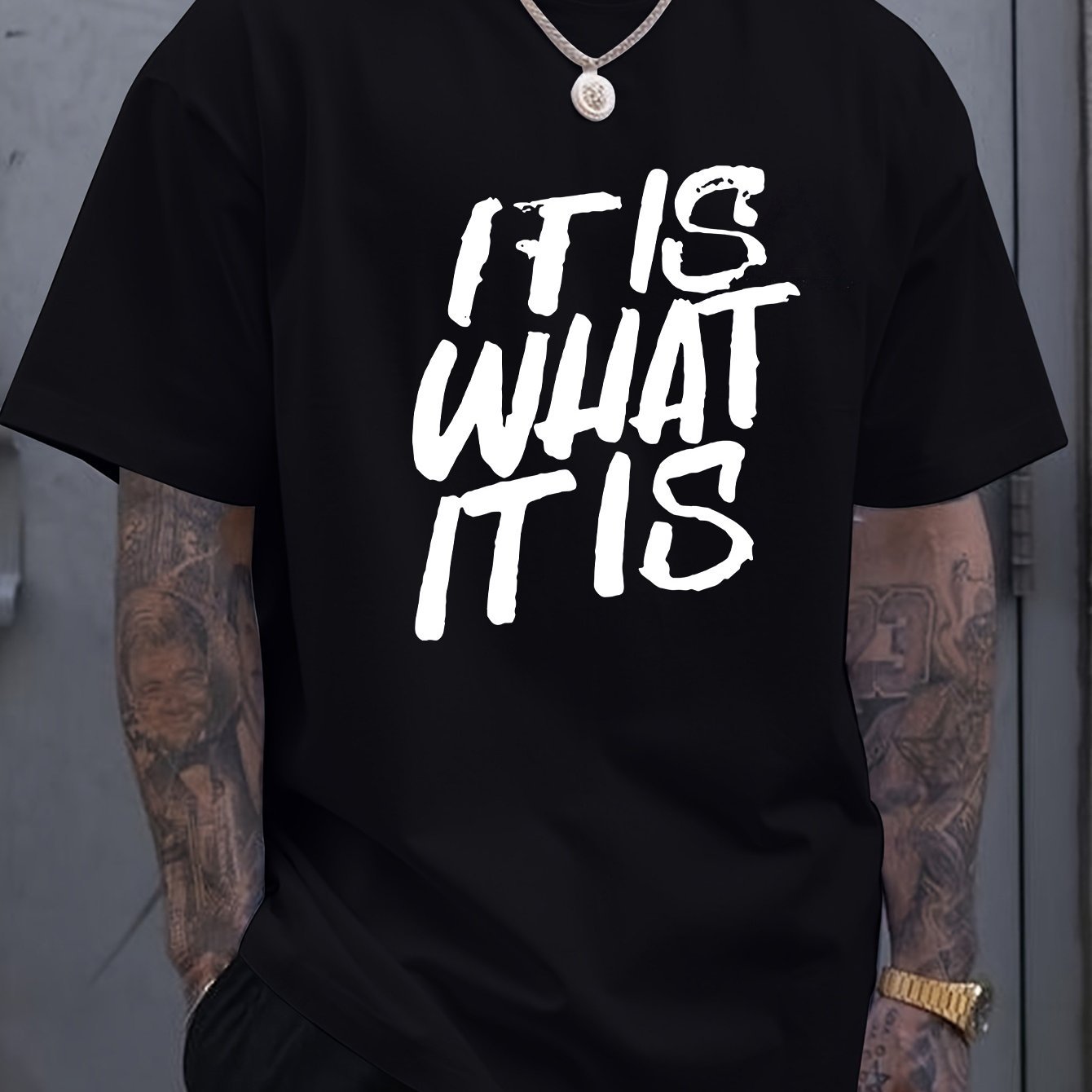 It is What It Is Printed Short Sleeve Tee, T-shirt, Men's T-shirt, Summer Casual Short Sleeved T-shirt