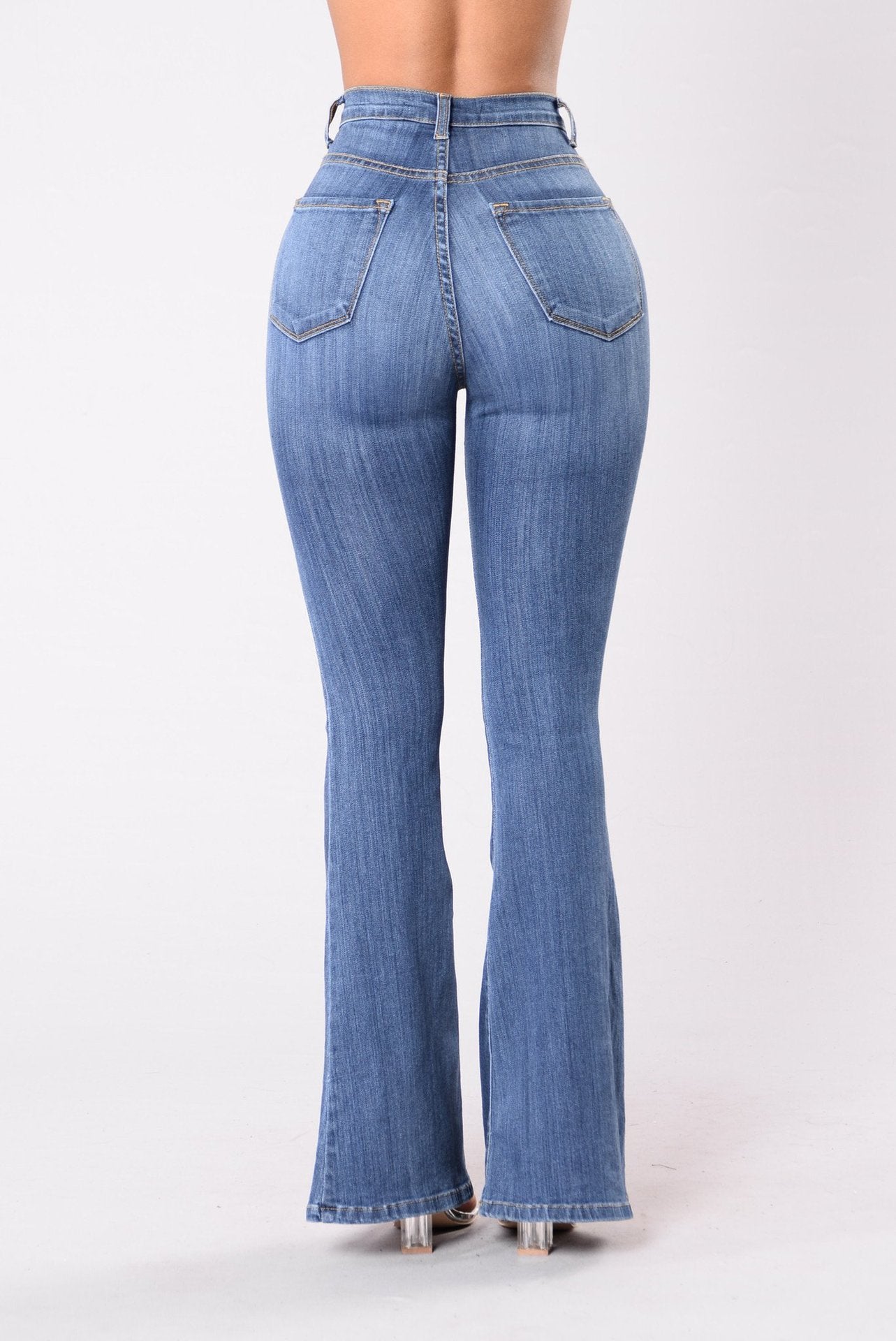 Slim Fit High-Waist Package Hip Denim Bell-bottom Pants