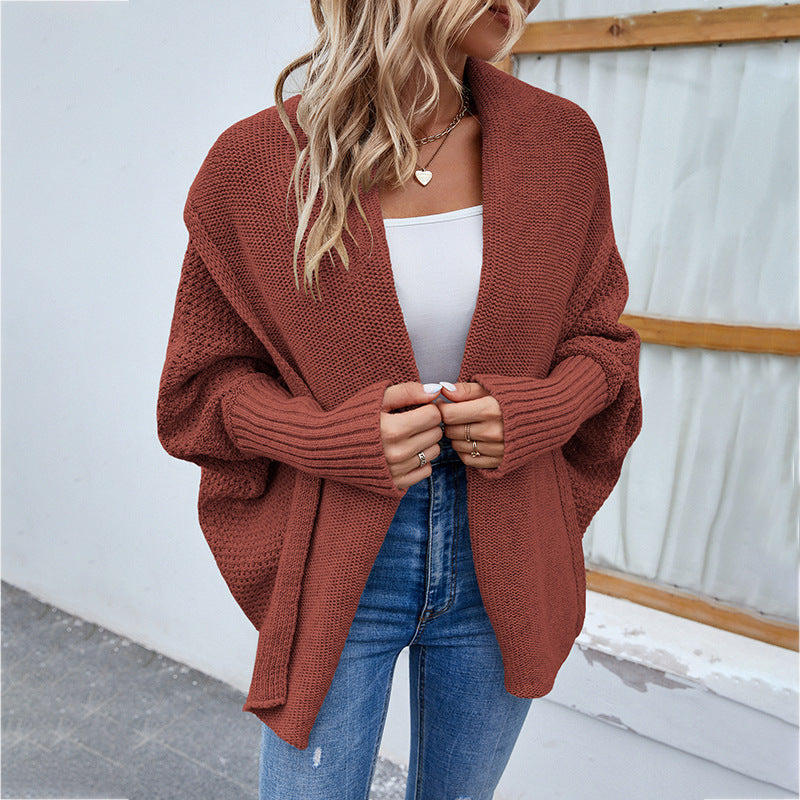 Loose Knitted Cardigan Sweater, Bat Sleeves