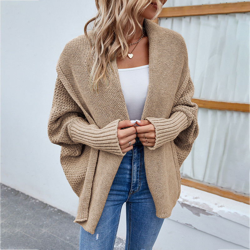 Loose Knitted Cardigan Sweater, Bat Sleeves