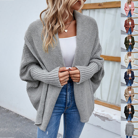 Loose Knitted Cardigan Sweater, Bat Sleeves