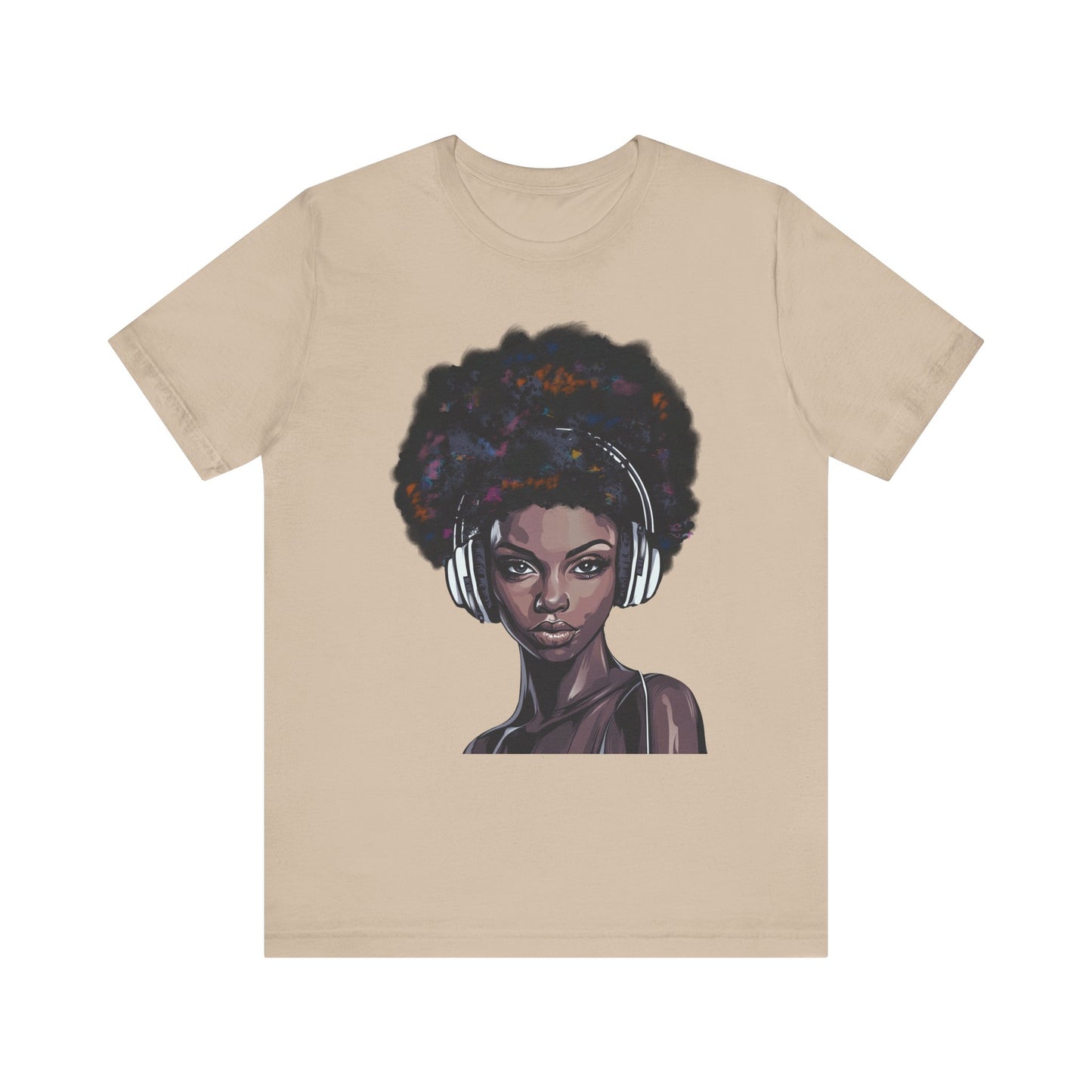 Afro Queen T-shirt, woman with headphones, beautiful woman t-shirt