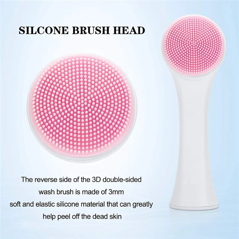 Facial cleansing brush manual massage double silicone facial brush soft bristles exfoliator double sided face wash brush