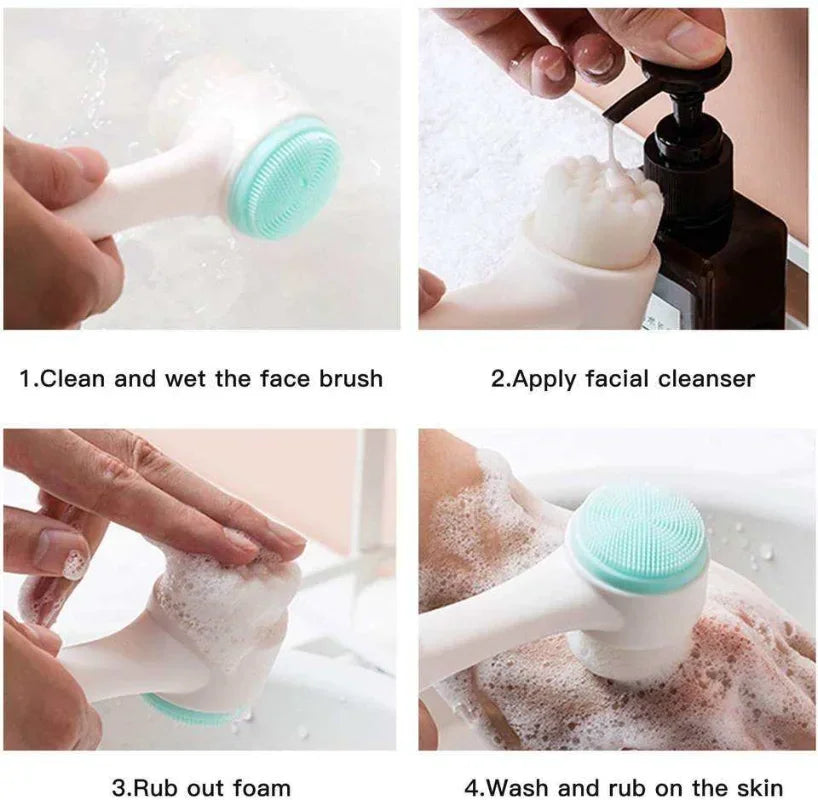 Facial cleansing brush manual massage double silicone facial brush soft bristles exfoliator double sided face wash brush