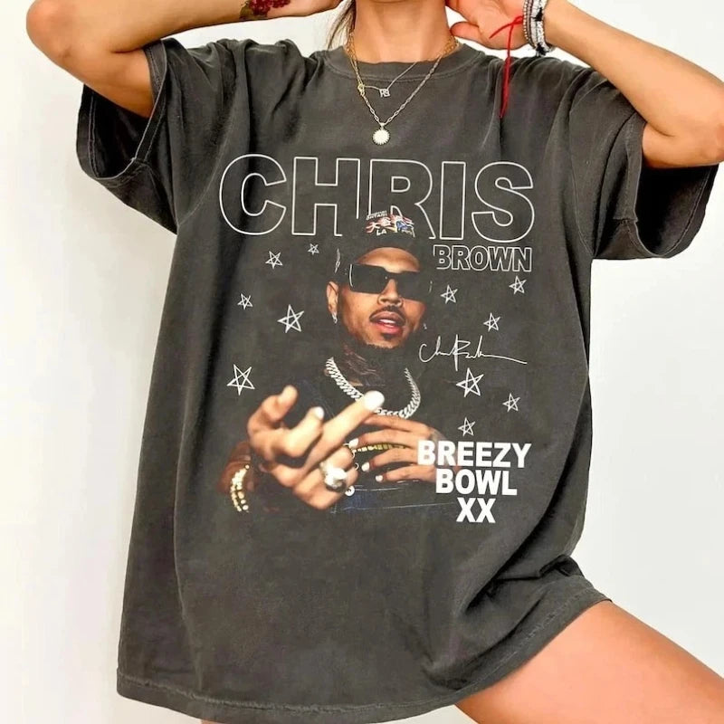 Chris Brown Oversized Cotton Tee – Casual Unisex Style Retro Shirt New Retro Streetwear T-Shirt