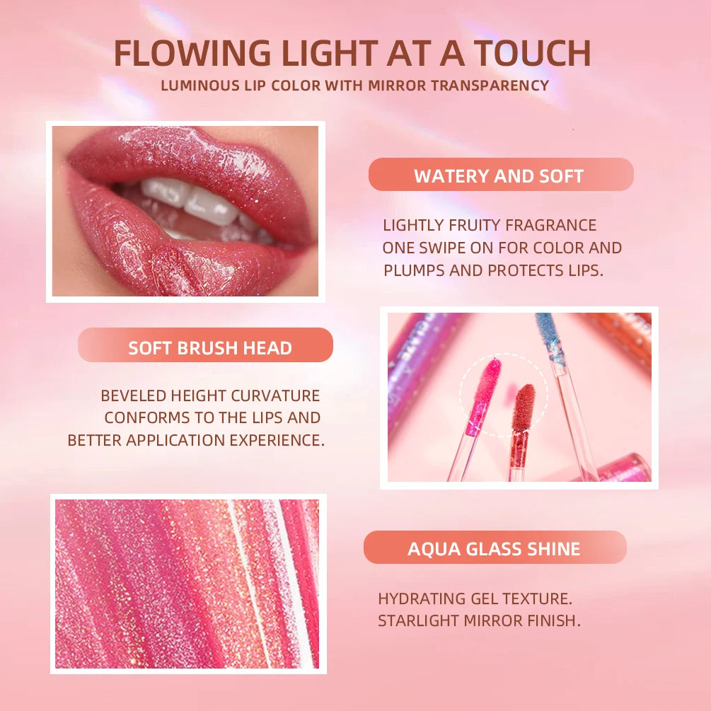 Diamond Shiny Lip Gloss Moisturizing Long Lasting Waterproof Glitter Lipstick Lips Makeup Crystal Lip Tint Blam Cosmetic