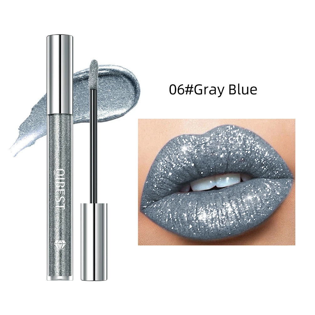 Diamond Liquid Lipstick Lip Tint 6 Colors Moisturizing Long-Lasting Makeup Gray Sparkling Waterproof Lip Gloss Cosmetics