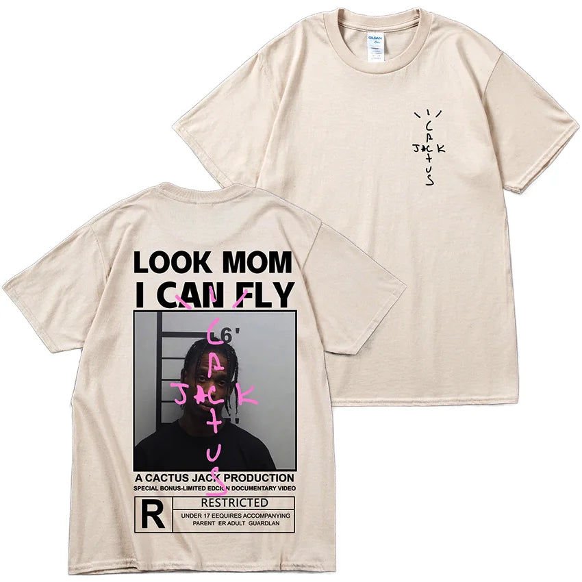 Cactus Jack T-shirt High Quality Cotton Men Women LOOK MOM I CAN FLY Tee ASTROWORLD Hip Hop Short Sleeve Tshirts Tops