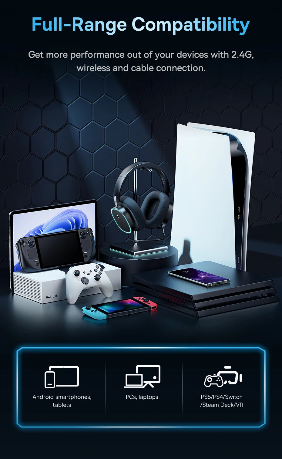 Wireless Headphone With Mic Over-Ear Headphones Bluetooth 5.3 40Mm Driver 2.4G/Wireless/Cable Rgb Headsets