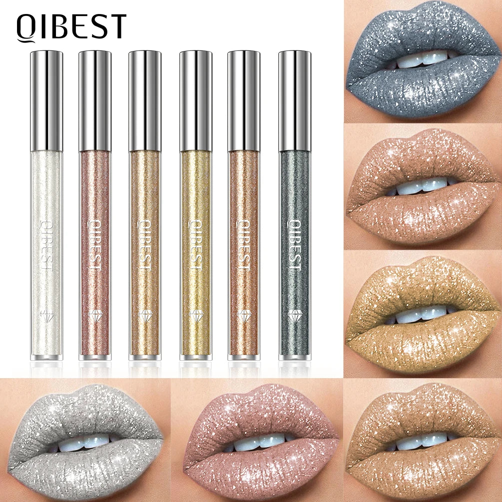 Diamond Liquid Lipstick Lip Tint 6 Colors Moisturizing Long-Lasting Makeup Gray Sparkling Waterproof Lip Gloss Cosmetics