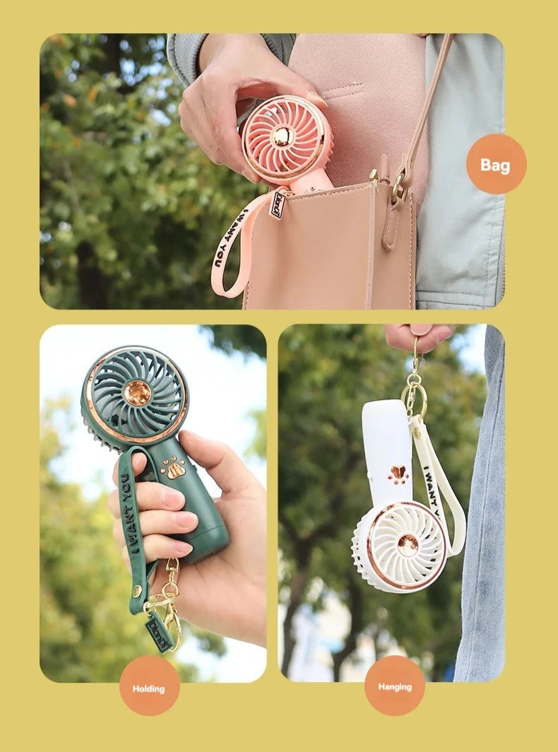 USB Handheld Mini Fan Foldable Portable Neck Hanging Fans 5 Speed USB Rechargeable Fan with Phone Stand and Display Screen