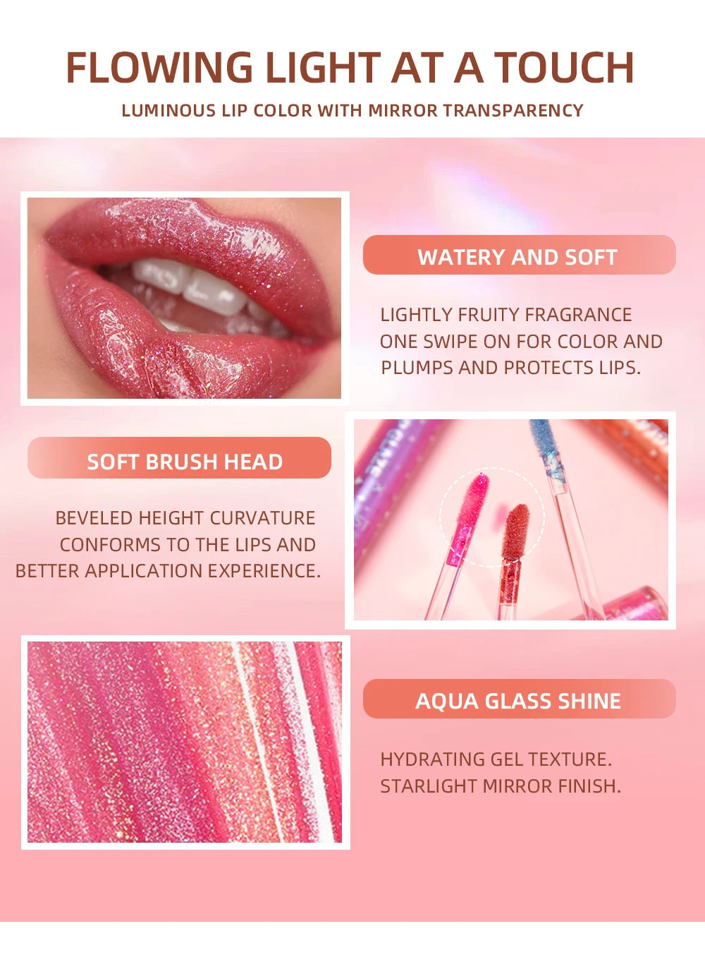 Diamond Shiny Lip Gloss Moisturizing Long Lasting Waterproof Glitter Lipstick Lips Makeup Crystal Lip Tint Blam Cosmetic