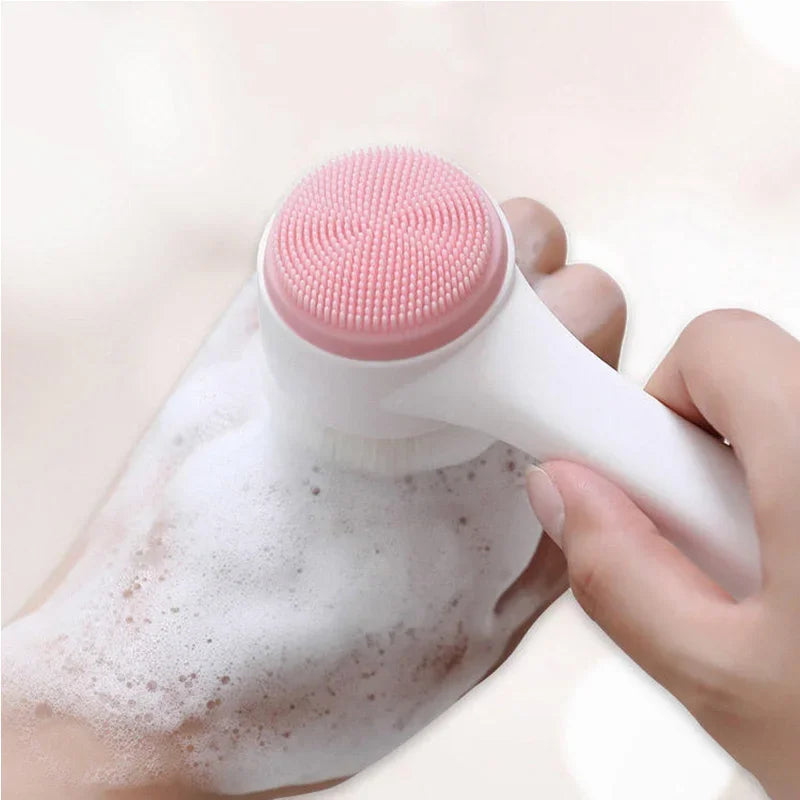 Facial cleansing brush manual massage double silicone facial brush soft bristles exfoliator double sided face wash brush