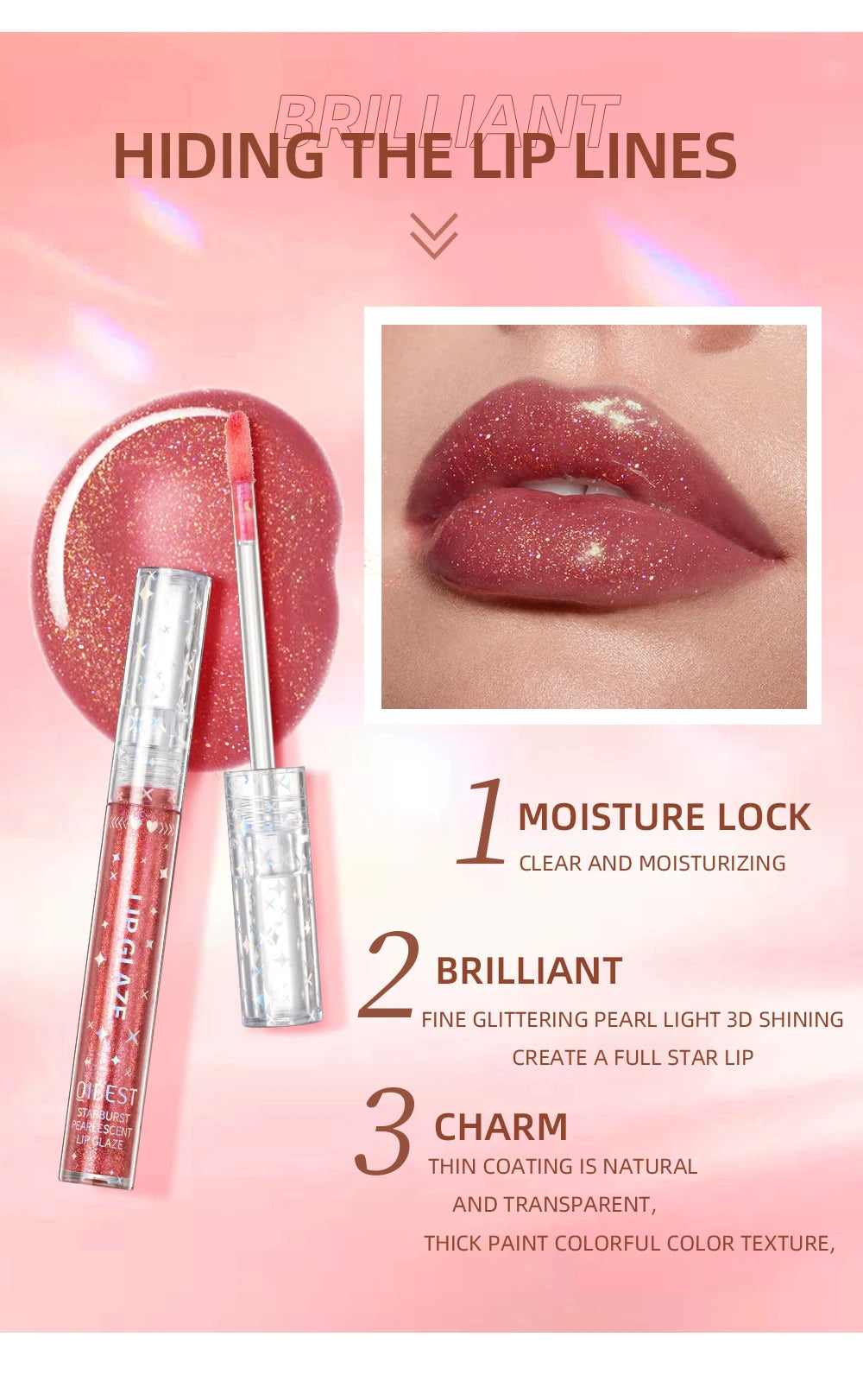 Diamond Shiny Lip Gloss Moisturizing Long Lasting Waterproof Glitter Lipstick Lips Makeup Crystal Lip Tint Blam Cosmetic