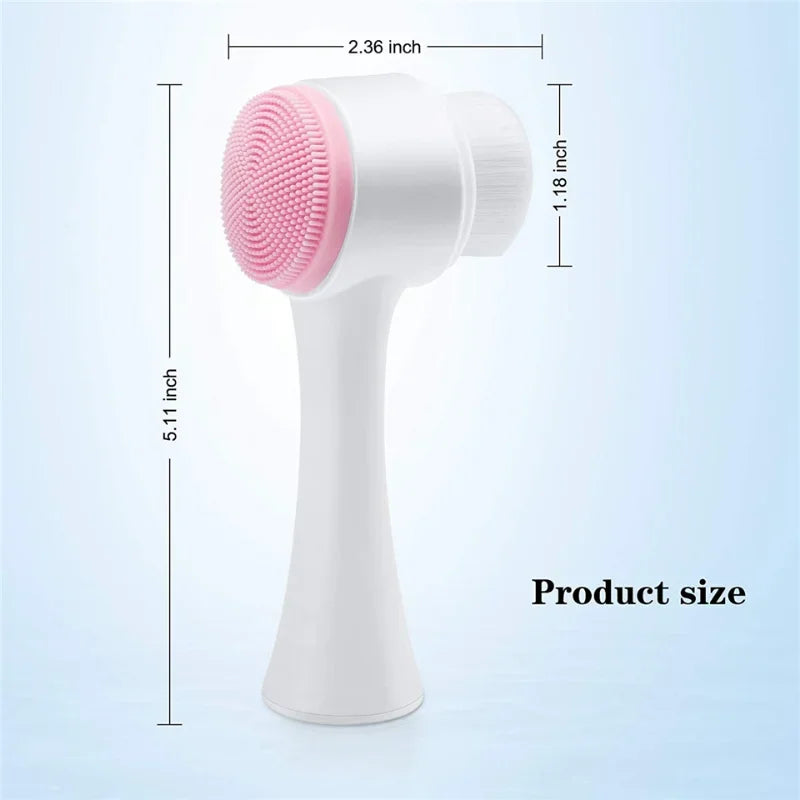 Facial cleansing brush manual massage double silicone facial brush soft bristles exfoliator double sided face wash brush