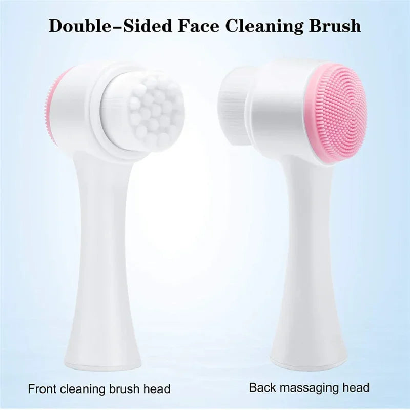 Facial cleansing brush manual massage double silicone facial brush soft bristles exfoliator double sided face wash brush