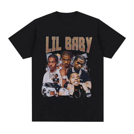 Hip Hop Rapper Lil Baby T Shirt Vintage Graphic Tee Shirt 100 Cotton Short Sleeve Oversized T-shirts Unisex Harajuku