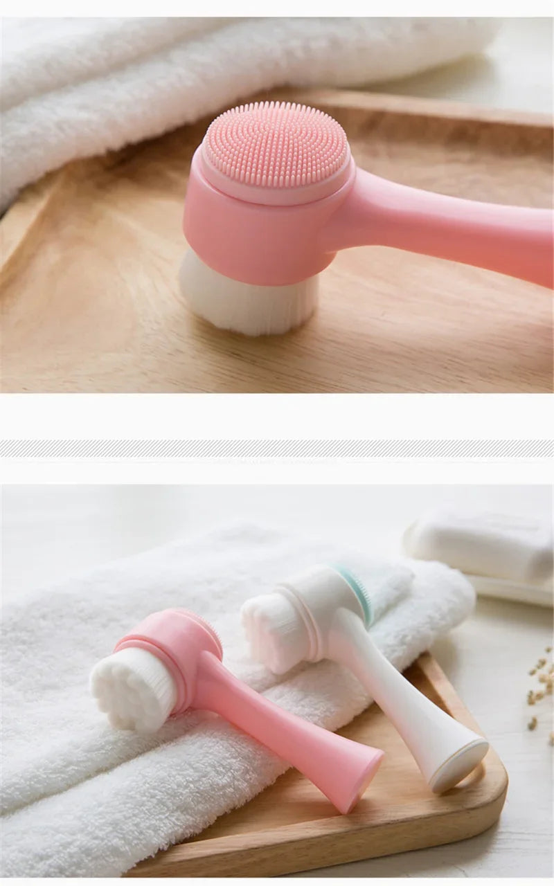 Facial cleansing brush manual massage double silicone facial brush soft bristles exfoliator double sided face wash brush