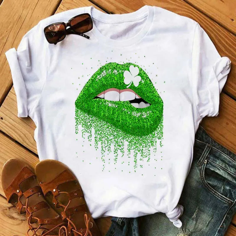 Women T-shirt Fashion Lips or Finger Print Ladies T-shirts Top Cartoon Women Graphic Tees T-Shirts