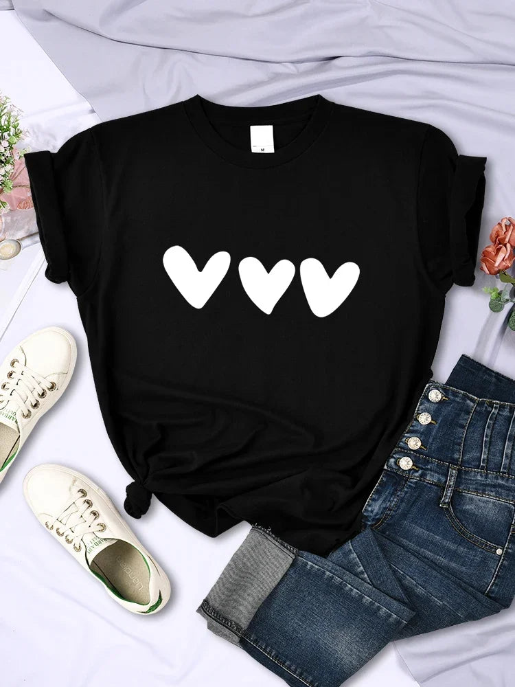 Black Heart Printing Female T-Shirts Personality Street Short Sleeve All-math Soft Tee Clothing Casual Breathable Women Tops