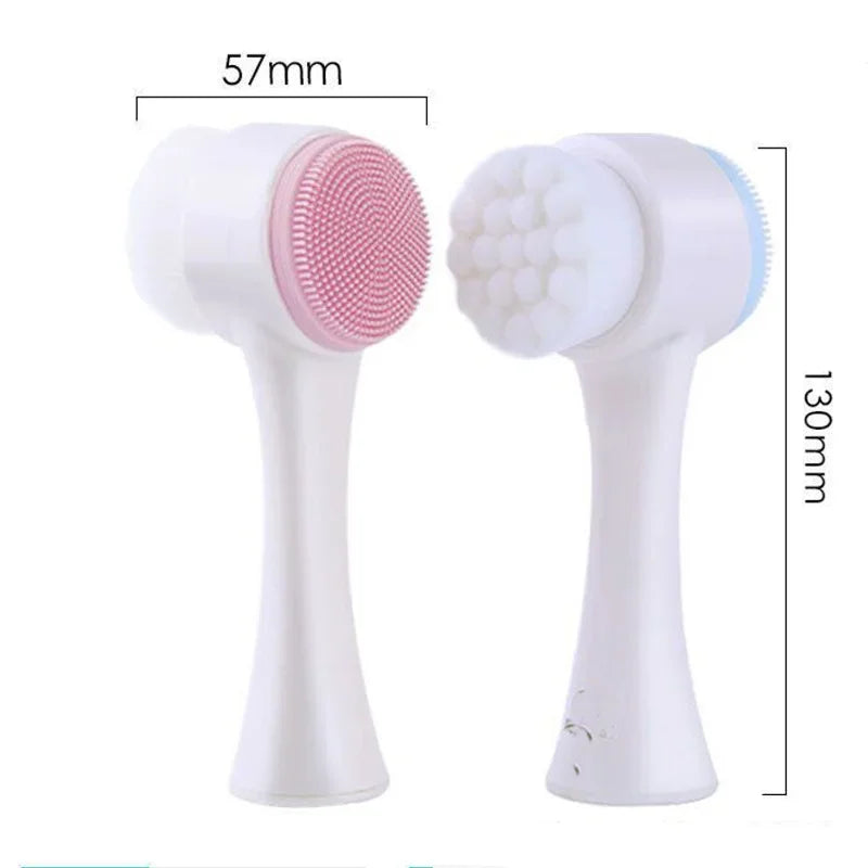 Facial cleansing brush manual massage double silicone facial brush soft bristles exfoliator double sided face wash brush