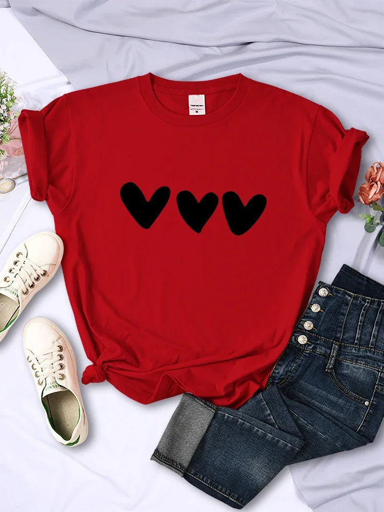 Black Heart Printing Female T-Shirts Personality Street Short Sleeve All-math Soft Tee Clothing Casual Breathable Women Tops
