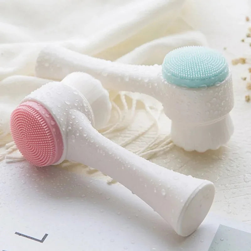 Facial cleansing brush manual massage double silicone facial brush soft bristles exfoliator double sided face wash brush