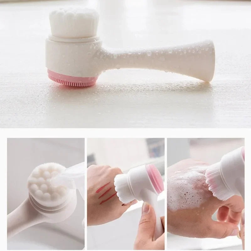 Facial cleansing brush manual massage double silicone facial brush soft bristles exfoliator double sided face wash brush