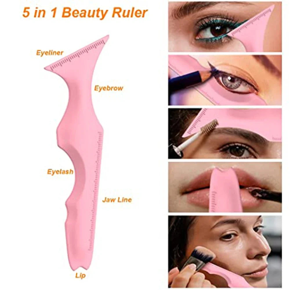 Eyeliner Stencils Ruler, Reusable Silicone Winged Tip Eyeliner Aid, Eyebrow Pencil Stencil, 5 In 1 Multi-Functional Makeup T