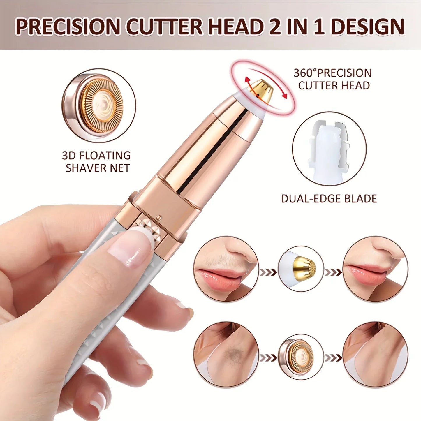 Lipstick Shaver with LED Light 2 in 1 Multifunctional Armpit Hair Leg Hair Shaver Electric Eyebrow Shaver Women's Hair Remover