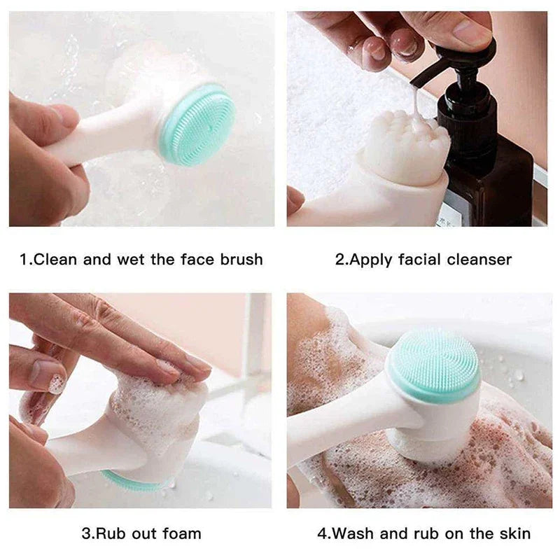Facial cleansing brush manual massage double silicone facial brush soft bristles exfoliator double sided face wash brush