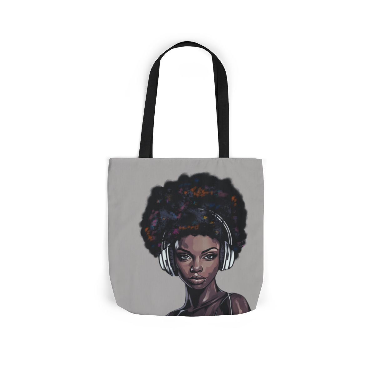 Afro Woman with Headphones Canvas Tote Bag — Music Lover Art Tote