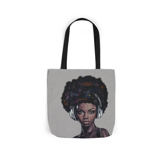 Afro Woman with Headphones Canvas Tote Bag — Music Lover Art Tote