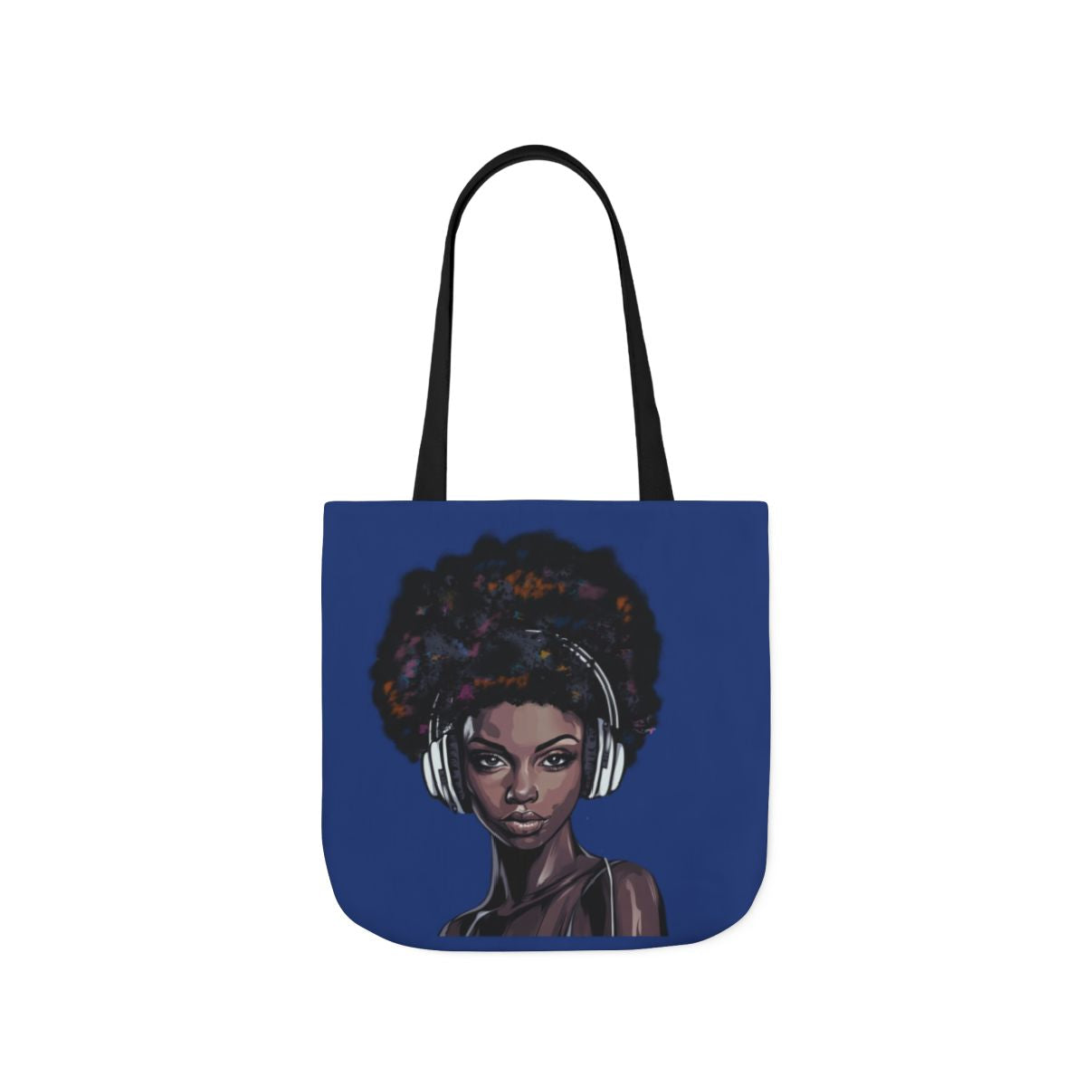 Afro Woman with Headphones Canvas Tote Bag — Music Lover Art Tote