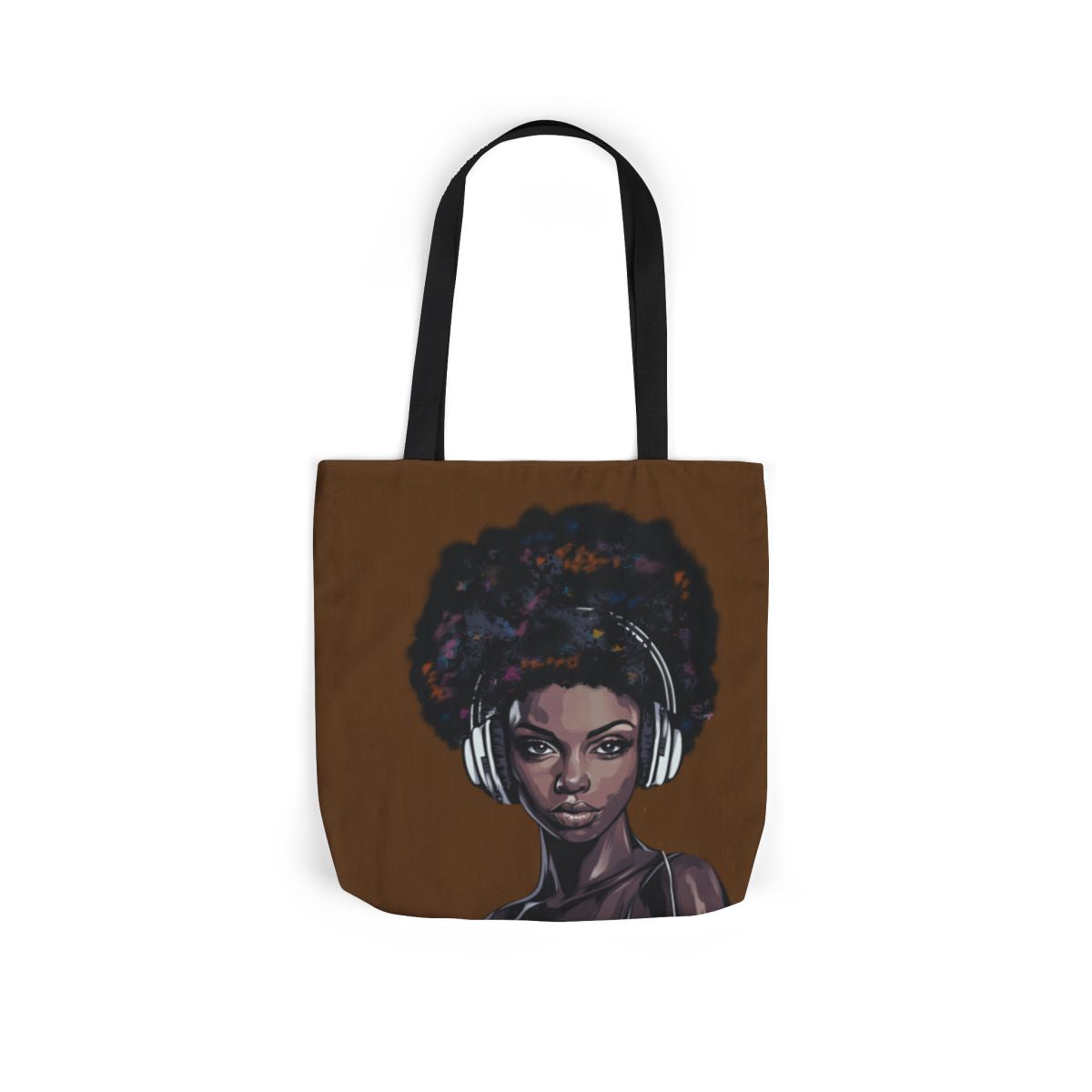 Afro Woman with Headphones Canvas Tote Bag — Music Lover Art Tote
