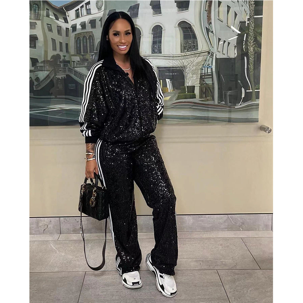Sequin-Embellished Women's Casual Suit, Outfit
